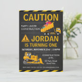 Chalkboard Construction Birthday Party RSVP Kaart (Staand voorkant)