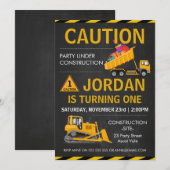 Chalkboard Construction Birthday Party RSVP Kaart (Voorkant / Achterkant)