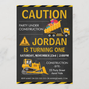 Chalkboard Construction Birthday Party RSVP Kaart