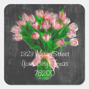Chalkboard Coral Pink Tulips Adres label