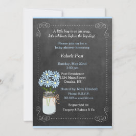 Chalkboard Country Mason Jar Blue Flowers Baby Kaart