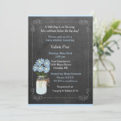 Chalkboard Country Mason Jar Blue Flowers Baby Kaart (Staand voorkant)