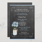 Chalkboard Country Mason Jar Blue Flowers Baby Kaart (Voorkant / Achterkant)