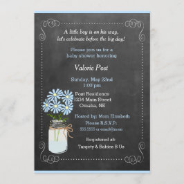 Chalkboard Country Mason Jar Blue Flowers Baby Kaart