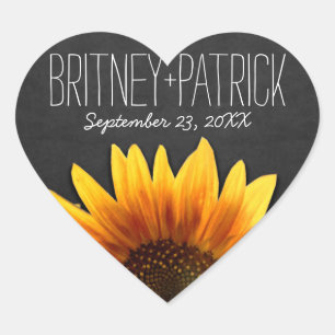 Chalkboard Country Rustieke Zonnebloem Huwelijksgu Hart Sticker
