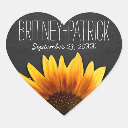 Chalkboard Country Rustieke Zonnebloem Huwelijksgu Hart Sticker (Voorkant)