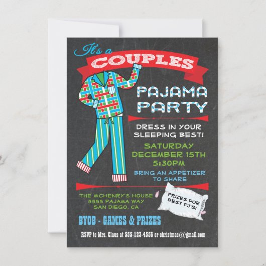 Chalkboard Couples Pajama Party uitnodigingen (Voorkant)