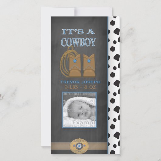 Chalkboard Cowboy Baby aangekondigd Aankondiging (Voorkant)
