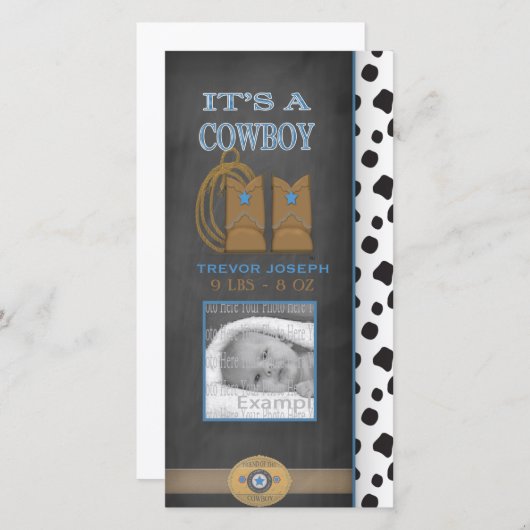 Chalkboard Cowboy Baby aangekondigd Aankondiging (Voorkant / Achterkant)