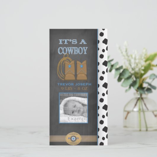 Chalkboard Cowboy Baby aangekondigd Aankondiging (Staand voorkant)