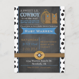 Chalkboard Cowboy Baby shower Invitation Uitnodiging Briefkaart