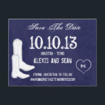 Chalkboard Cowboy Boots Briefkaart<br><div class="desc">Hier is een leuk grafisch ontwerp met een blauwe krijtbordachtergrond. Ontwerp beschikt over twee cowboylaarzen die werken met een western, country, cowboy, cowgirl, rustiek, bootstompin en lijndansthema's.Geweldig voor Save The Date, Herinneringen, Uitnodigingen, Afspraken, Mailers en meer. Gebruik dit voor bruiloften, verlovingen, afstuderen, fondsenwervers, verjaardagen, jubilea en alle soorten speciale gelegenheden....</div>