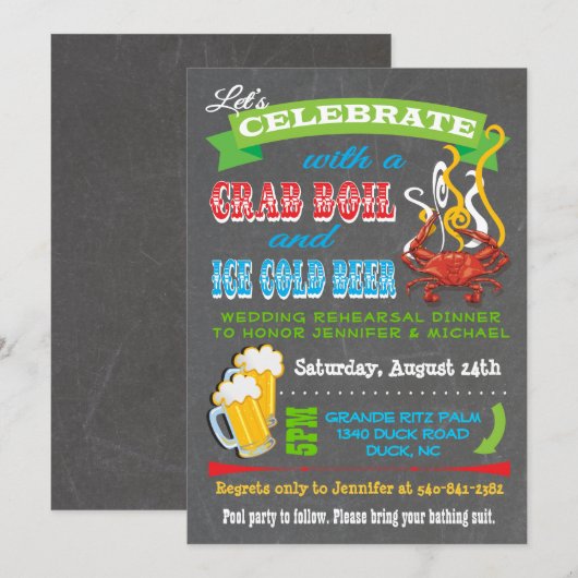 Chalkboard Crab Boil Party Uitnodigingen (Voorkant / Achterkant)