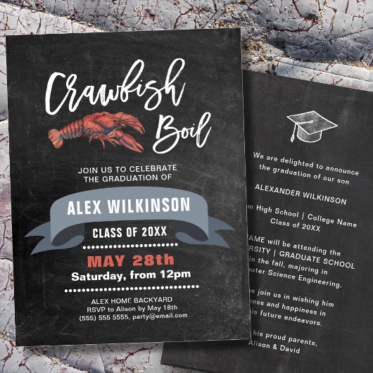 Chalkboard Crawfish Boil Afstuderen BBQ Party Kaart