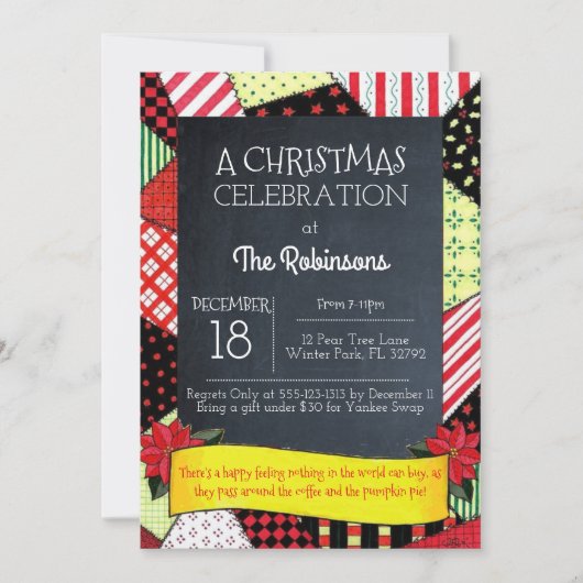 Chalkboard Crazy Quilt Holiday Party uitnodiging (Voorkant)