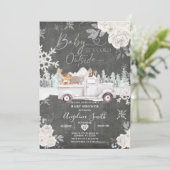 Chalkboard Creamy White Truck Baby shower Kaart (Staand voorkant)
