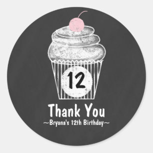 Chalkboard Cupcake Verjaardagsfeestje Favor Sticke Ronde Sticker