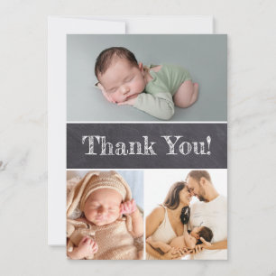 Chalkboard Custom Multiple Photos Baby Shower Bedankkaart
