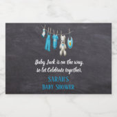 Chalkboard Cute Blue Boy Baby shower Sparkling Wijnetiket (Enkel label)