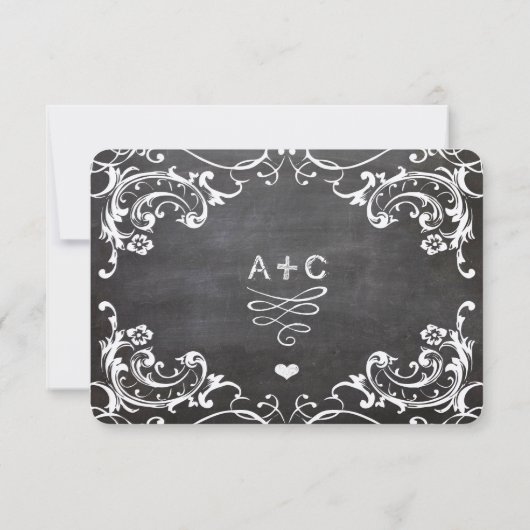 Chalkboard Cute Heart Initialen Typografie RSVP (Achterkant)