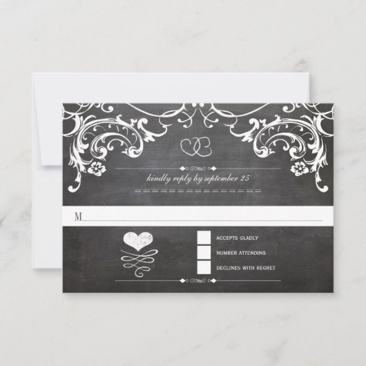Chalkboard Cute Heart Initialen Typografie RSVP (Voorkant)