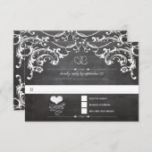 Chalkboard Cute Heart Initialen Typografie RSVP (Voorkant / Achterkant)