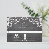 Chalkboard Cute Heart Initialen Typografie RSVP (Staand voorkant)