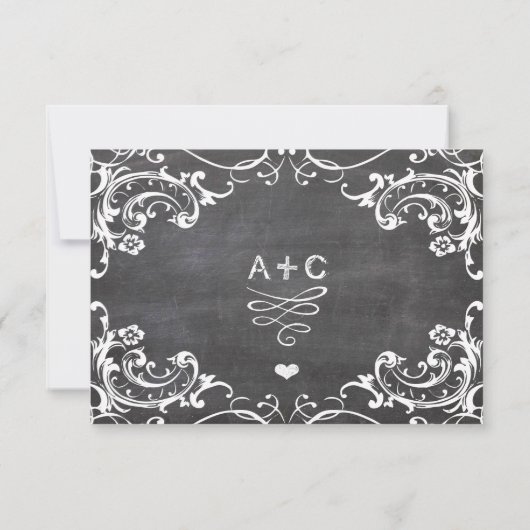 Chalkboard Cute Heart Initialen Typografie RSVP (Achterkant)