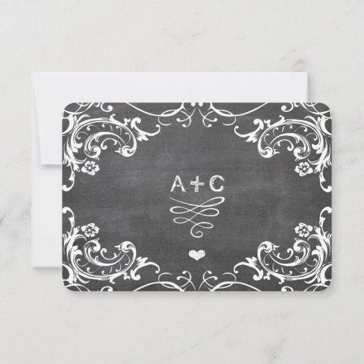 Chalkboard Cute Heart Initialen Typografie RSVP (Achterkant)
