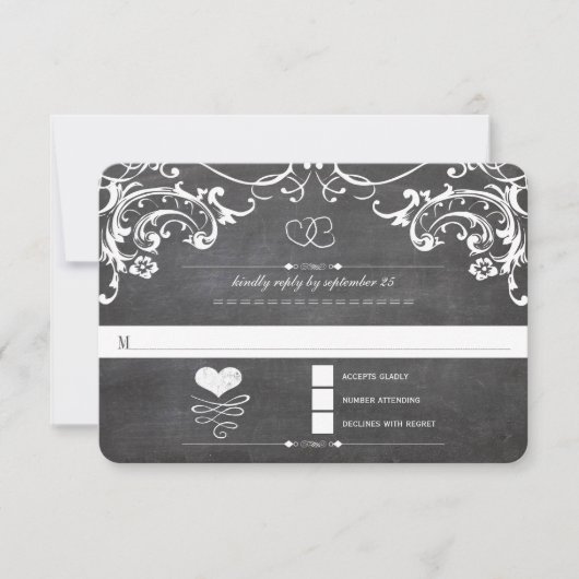 Chalkboard Cute Heart Initialen Typografie RSVP (Voorkant)