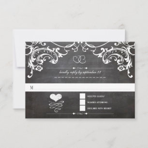 Chalkboard Cute Heart Initialen Typografie RSVP Kaart