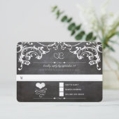 Chalkboard Cute Heart Initialen Typografie RSVP Kaartje (Staand voorkant)