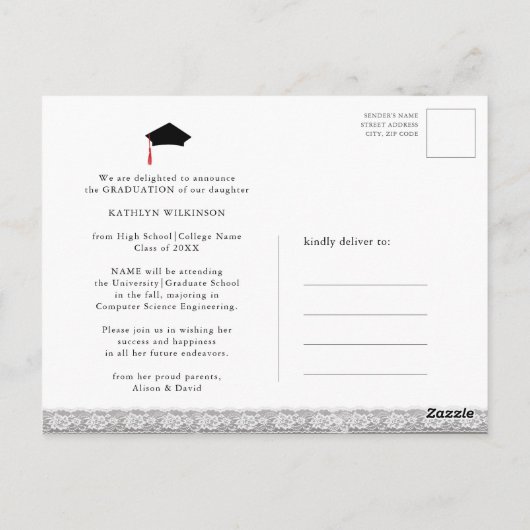 Chalkboard Cute Lace 2 Photo Afstuderen Invitation Briefkaart (Achterkant)