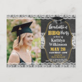 Chalkboard Cute Lace 2 Photo Afstuderen Invitation Briefkaart (Voorkant)