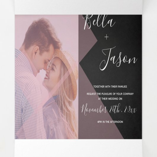 Chalkboard | Cute Pastel Multi Photo Wedding Drieluik Uitnodiging (Binnenkant midden)