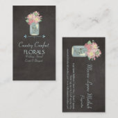 Chalkboard Daisies Rozen Rustic Mason Jar Floral Visitekaartje (Voorkant / Achterkant)