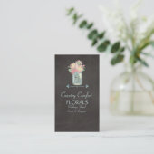 Chalkboard Daisies Rozen Rustic Mason Jar Floral Visitekaartje (Staand voorkant)
