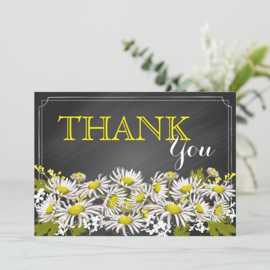 Chalkboard Daisies Rustic Modern Dank je Bedankkaart (Staand voorkant)