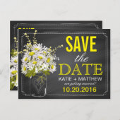 Chalkboard Daisy Modern Rustic Save the Date Aankondigingskaart (Voorkant / Achterkant)