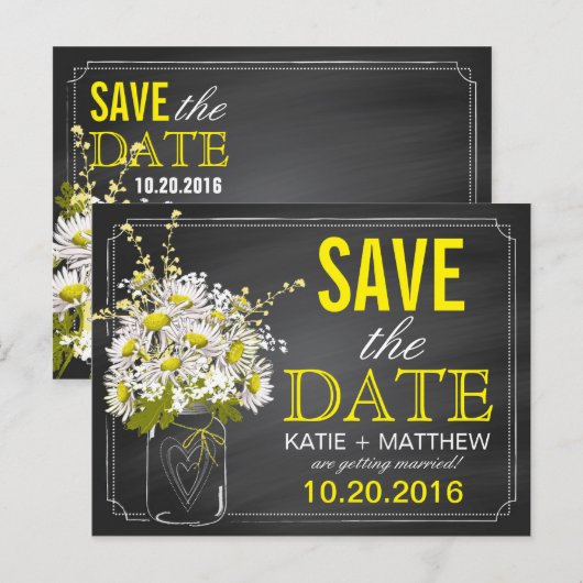 Chalkboard Daisy Modern Rustic Save the Date Aankondigingskaart (Voorkant / Achterkant)