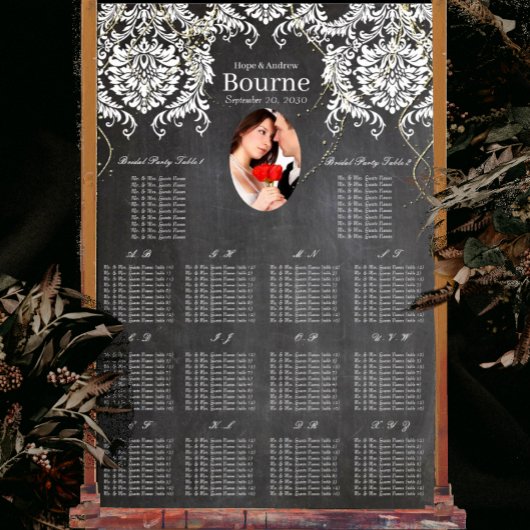 Chalkboard Damask Photo Wedding Seating Chart Poster