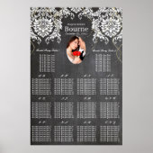 Chalkboard Damask Photo Wedding Seating Chart Poster (Voorkant)