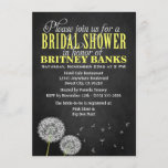 Chalkboard Dandelion Bridal Shower Invitations Kaart<br><div class="desc">Chalkboard Dandelion Bridal Shower Invitations - elke uitnodiging is voorzien van een zwart bord met gedrukte achtergrond met andelions. De uitnodigingen zijn ook voorzien van dandelion-zaden die in de wind blazen - ideaal voor een roestachtig of dandelion trouwthema. De bovenkant kenmerkt elegante teksten in geel met witte fancy manuscriptdoopvont die...</div>