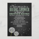 Chalkboard Dandelion Bridal Shower Invitations Kaart<br><div class="desc">Chalkboard Dandelion Bridal Shower Invitations - elke uitnodiging is voorzien van een zwart bord met gedrukte achtergrond met andelions. De uitnodigingen zijn ook voorzien van dandelion-zaden die in de wind blazen - ideaal voor een roestachtig of dandelion trouwthema. De bovenkant kenmerkt elegante teksten in groene munt (lichtgroen) met witte fancy...</div>