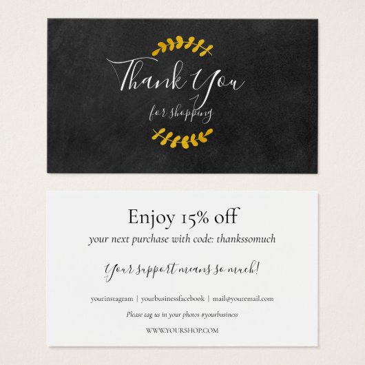 Chalkboard Dank u voor het winkelen korting Kaart (Voorkant /achterkant)