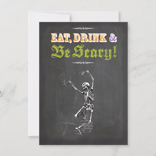 Chalkboard danserend Skeleton Halloween Party Invi Kaart (Achterkant)