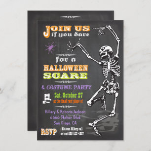 Chalkboard danserend Skeleton Halloween Party Invi Kaart