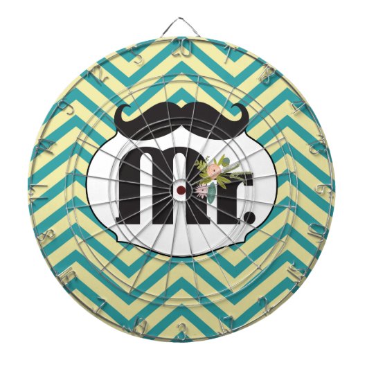 Chalkboard de heer Yellow en Green Zigzag Chevron Dartbord (Voorkant)