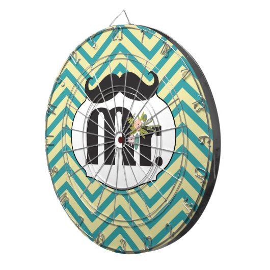 Chalkboard de heer Yellow en Green Zigzag Chevron Dartbord (Voorkant Rechts)