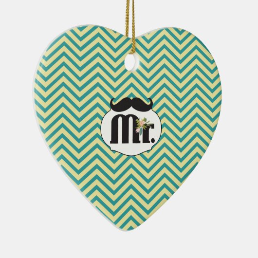 Chalkboard de heer Yellow en Green Zigzag Chevron Keramisch Ornament (Rechts)
